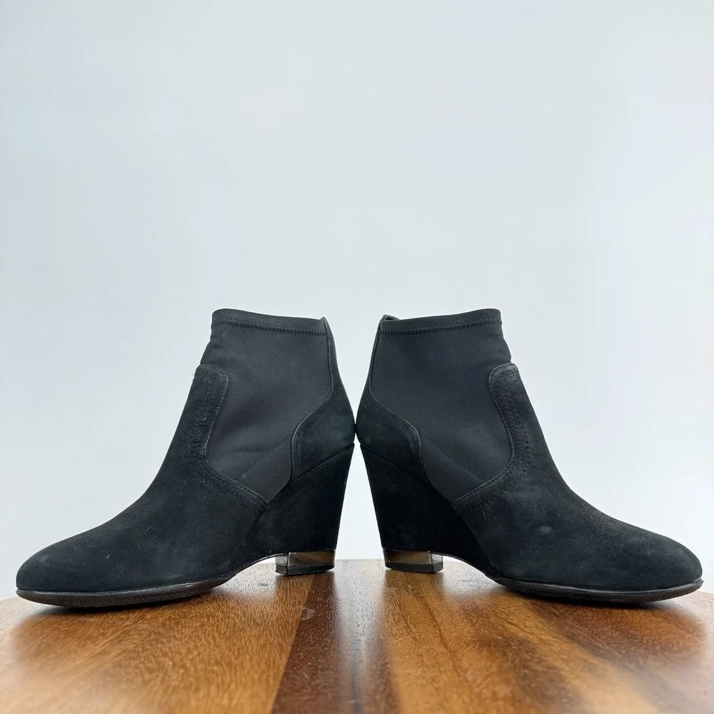Womens Tory Burch Brenda Black Suede Sock Ankle Wedge Boots Booties Size 8 M GUC